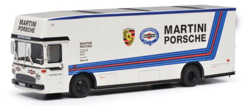 MERCEDES RACECAR TRANSPORTER PORSCHE MARTINI RACING 1/64